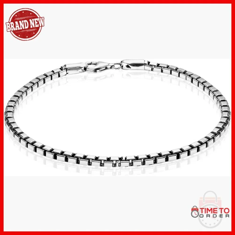 Sterling Silver Box Chain Bracelet 8.5 Inch Men's Minimalist